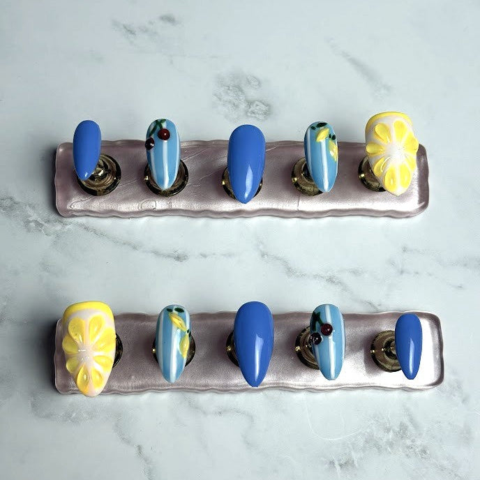 Citrus Blue Press-On Nails – “Lemon Lagoon” Collection