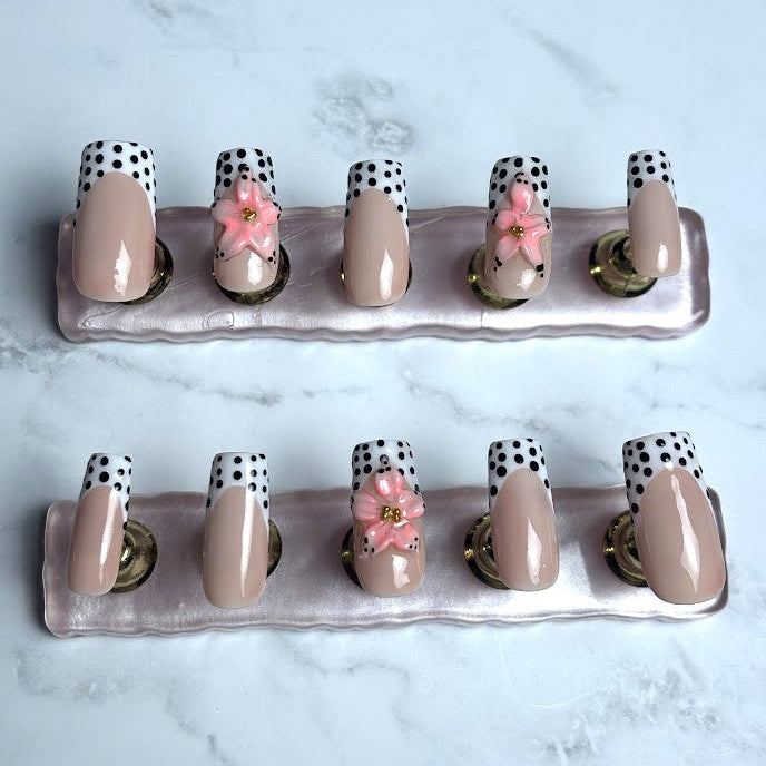 Nude French Tip Press-On Nails – “Polka Petal” Collection