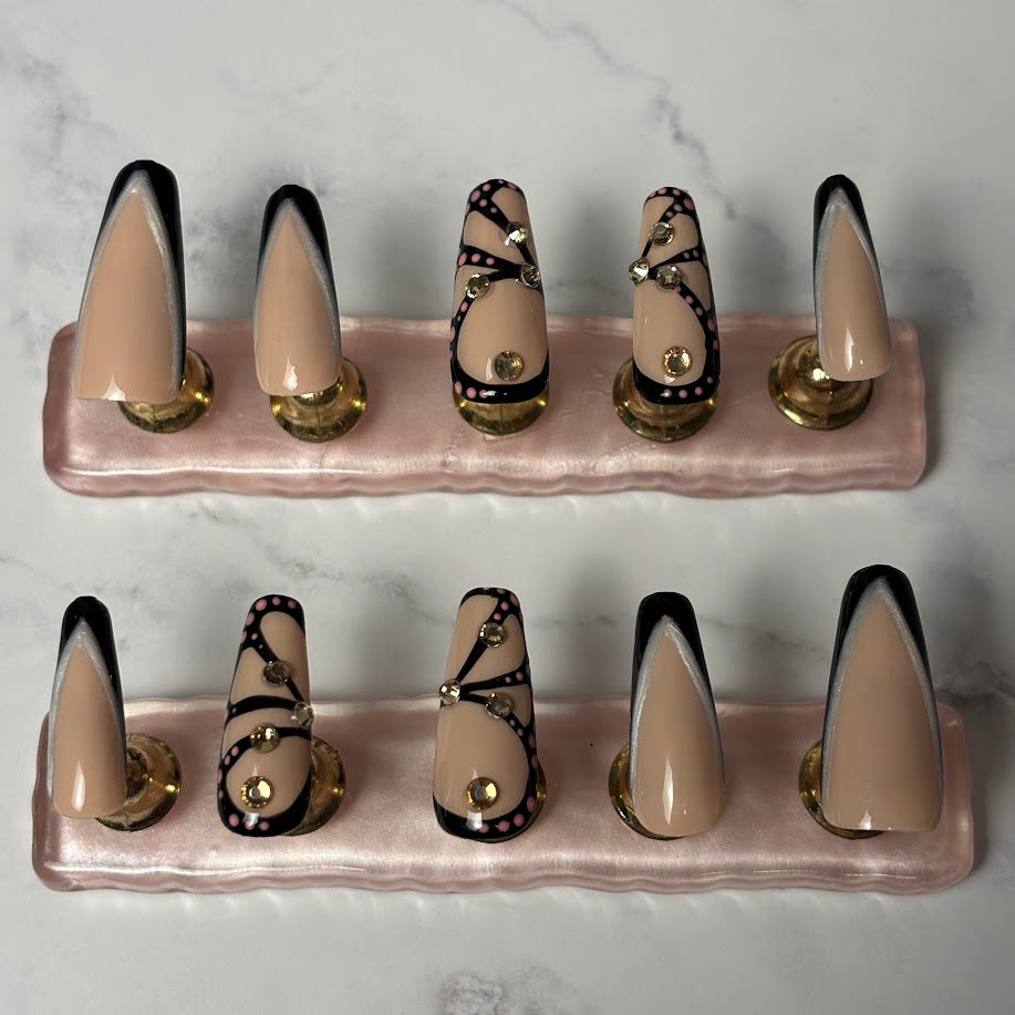 Black Butterfly & Jewels Press-On Nails – “Midnight Masquerade” Collection