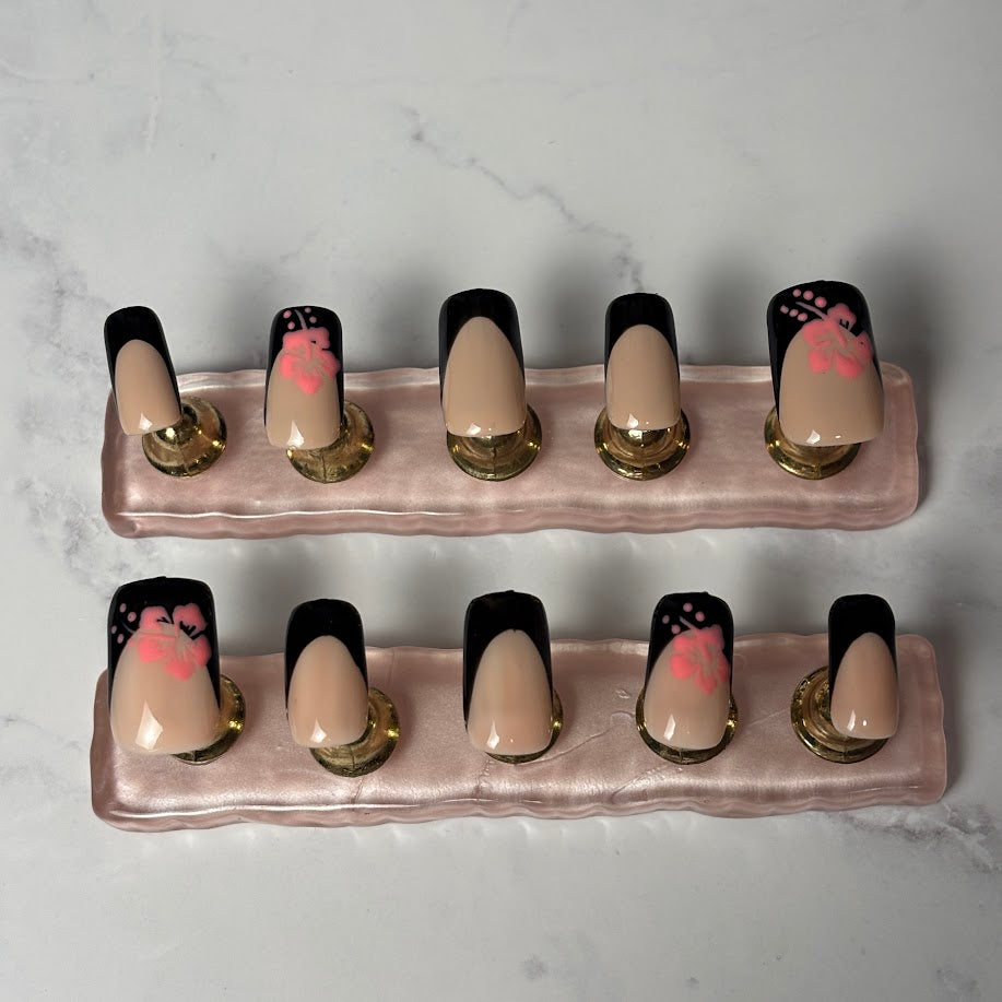 Midnight Hibiscus Press-On Nails – “Black Rose” Collection