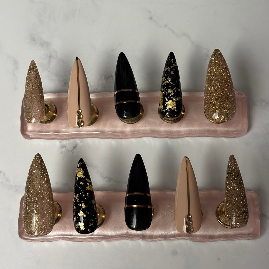 Black & Gold Luxe Press-On Nails – “Gilded Nights” Collection