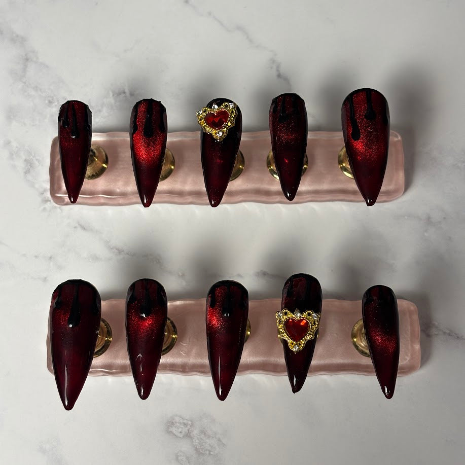 Dragon’s Blood Press-On Nails – “Crimson Veil” Collection