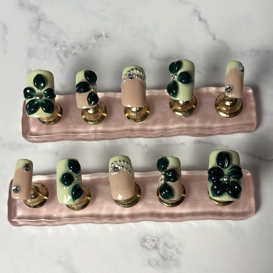 Sage Petal Press-On Nails – “Botanical Bloom” Collection