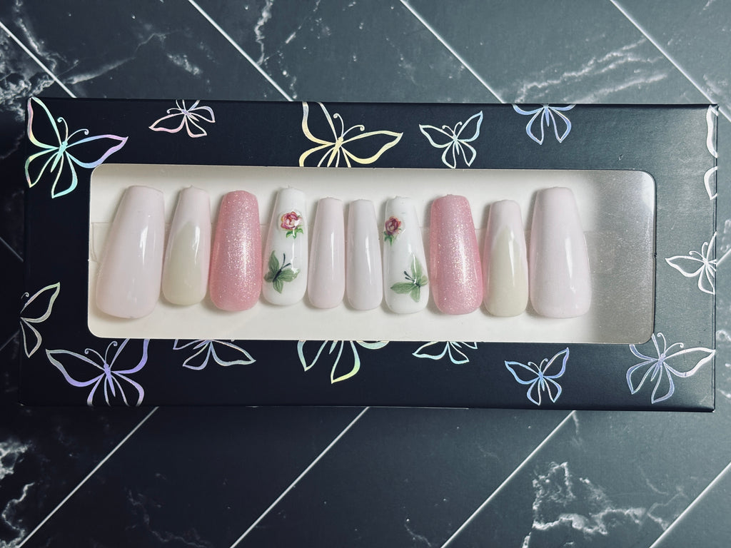 Mommy & Me Pink Floral French Tip Press-On Nails – “Garden French” Collection